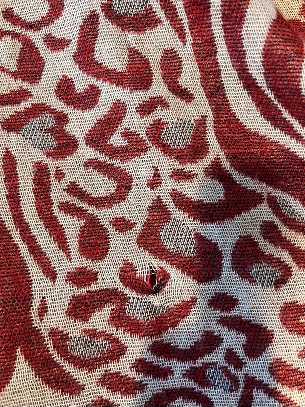 Red & Ivory Flowy Animal Print V-Neck Shawl with Fringe